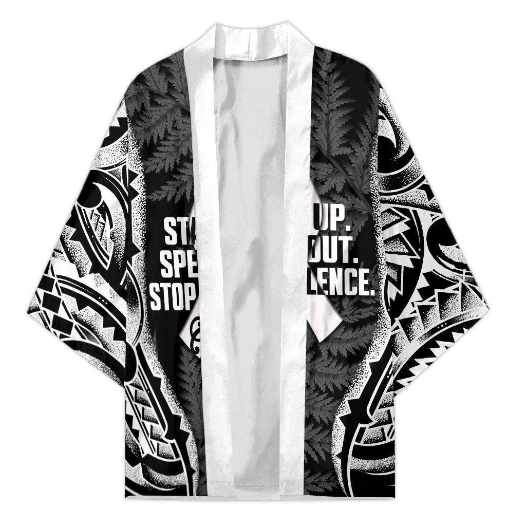 White Ribbon Day New Zealand Kimono Respect Women Maori Pattern Black
