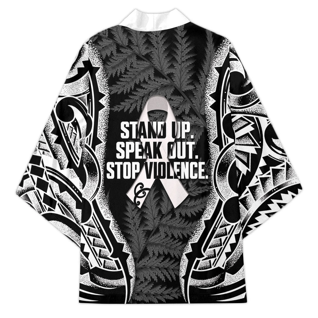 White Ribbon Day New Zealand Kimono Respect Women Maori Pattern Black