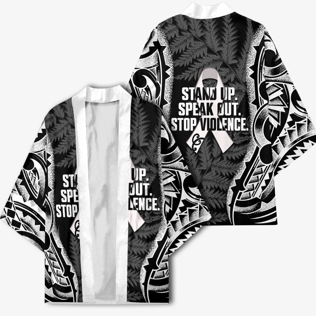 White Ribbon Day New Zealand Kimono Respect Women Maori Pattern Black