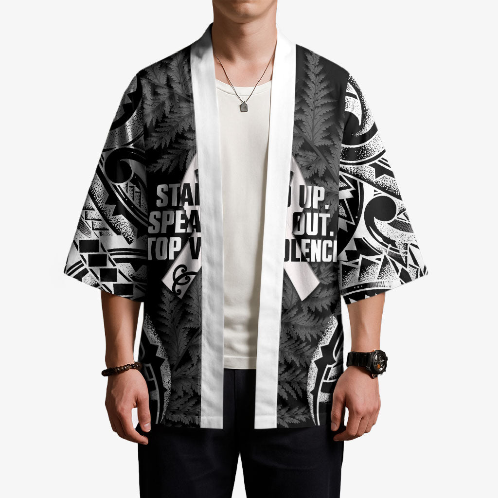 White Ribbon Day New Zealand Kimono Respect Women Maori Pattern Black