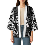 White Ribbon Day New Zealand Kimono Respect Women Maori Pattern Black