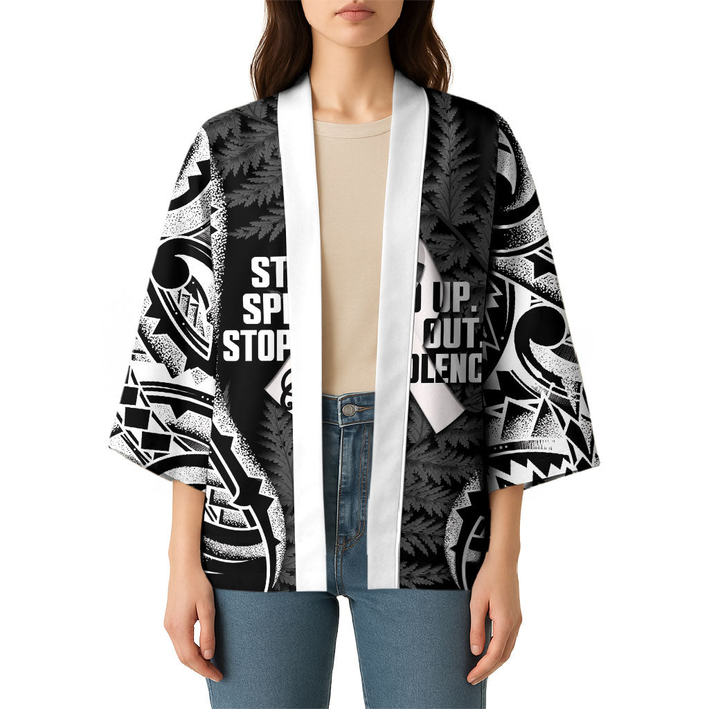 White Ribbon Day New Zealand Kimono Respect Women Maori Pattern Black