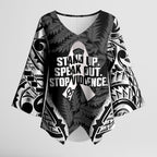 White Ribbon Day New Zealand Kimono Sleeve Blouse Respect Women Maori Pattern Black