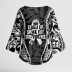 White Ribbon Day New Zealand Kimono Sleeve Blouse Respect Women Maori Pattern Black