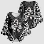 White Ribbon Day New Zealand Kimono Sleeve Blouse Respect Women Maori Pattern Black