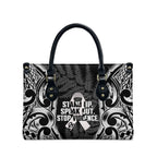 White Ribbon Day New Zealand Leather Bag Respect Women Maori Pattern Black