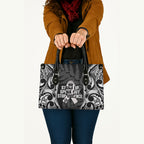 White Ribbon Day New Zealand Leather Bag Respect Women Maori Pattern Black