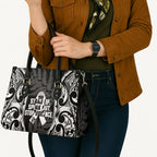 White Ribbon Day New Zealand Leather Bag Respect Women Maori Pattern Black