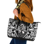 White Ribbon Day New Zealand Leather Tote Bag Respect Women Maori Pattern Black