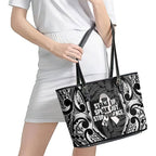 White Ribbon Day New Zealand Leather Tote Bag Respect Women Maori Pattern Black