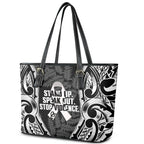 White Ribbon Day New Zealand Leather Tote Bag Respect Women Maori Pattern Black