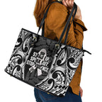 White Ribbon Day New Zealand Leather Tote Bag Respect Women Maori Pattern Black