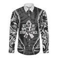 White Ribbon Day New Zealand Long Sleeve Button Shirt Respect Women Maori Pattern Black