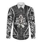 White Ribbon Day New Zealand Long Sleeve Button Shirt Respect Women Maori Pattern Black