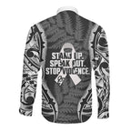 White Ribbon Day New Zealand Long Sleeve Button Shirt Respect Women Maori Pattern Black