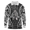 White Ribbon Day New Zealand Long Sleeve Polo Shirt Respect Women Maori Pattern Black