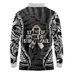 White Ribbon Day New Zealand Long Sleeve Polo Shirt Respect Women Maori Pattern Black