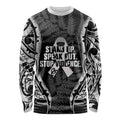 White Ribbon Day New Zealand Long Sleeve Shirt Respect Women Maori Pattern Black