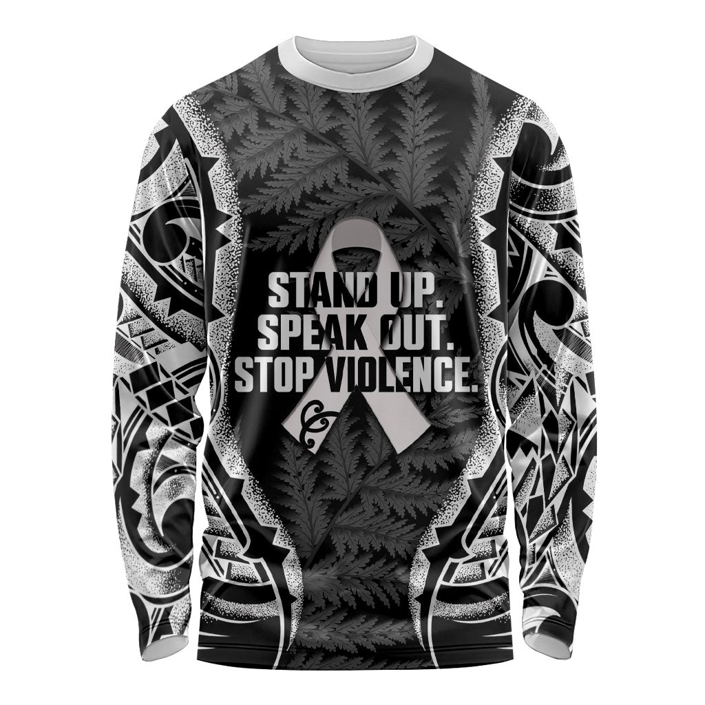 White Ribbon Day New Zealand Long Sleeve Shirt Respect Women Maori Pattern Black