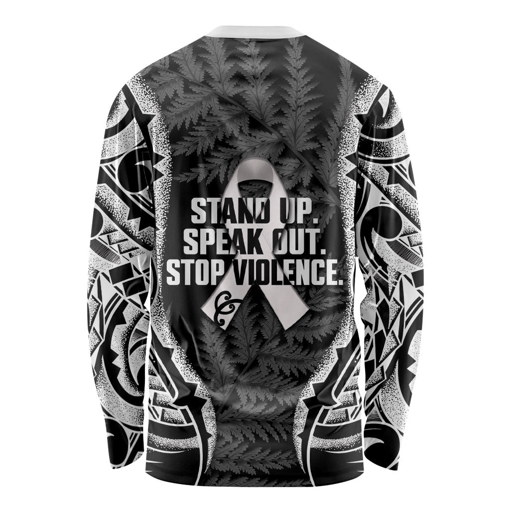 White Ribbon Day New Zealand Long Sleeve Shirt Respect Women Maori Pattern Black