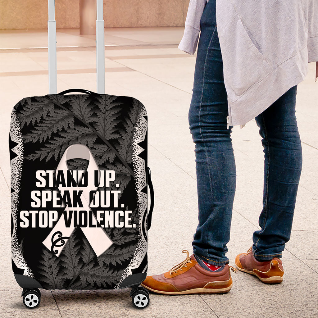 White Ribbon Day New Zealand Luggage Cover Respect Women Maori Pattern Black
