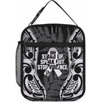 White Ribbon Day New Zealand Lunch Bag Respect Women Maori Pattern Black