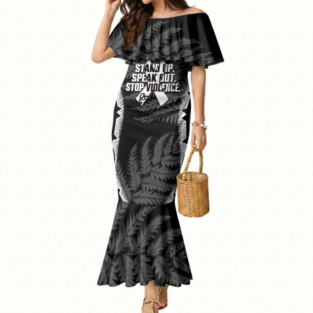 White Ribbon Day New Zealand Mermaid Dress Respect Women Maori Pattern Black