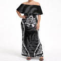 White Ribbon Day New Zealand Off Shoulder Maxi Dress Respect Women Maori Pattern Black