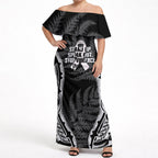 White Ribbon Day New Zealand Off Shoulder Maxi Dress Respect Women Maori Pattern Black