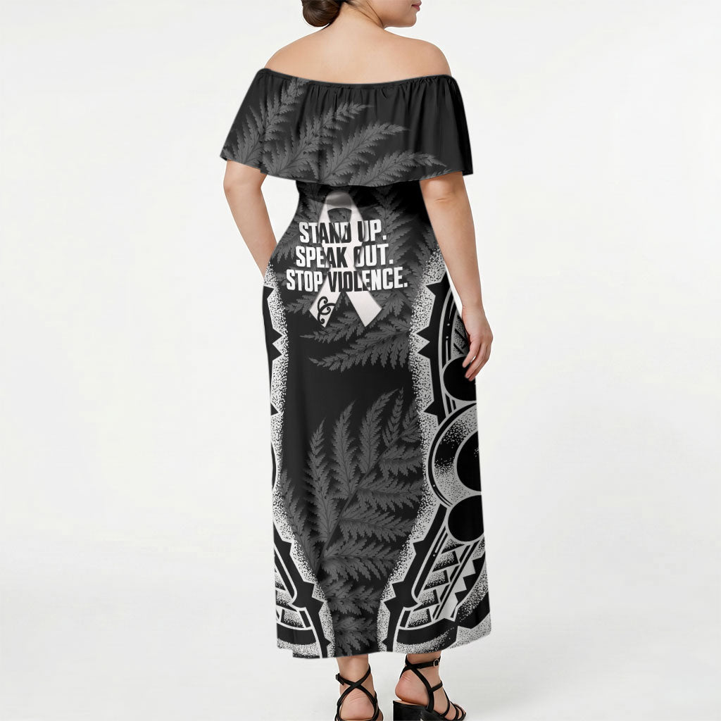 White Ribbon Day New Zealand Off Shoulder Maxi Dress Respect Women Maori Pattern Black