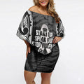White Ribbon Day New Zealand Off Shoulder Short Dress Respect Women Maori Pattern Black