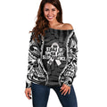 White Ribbon Day New Zealand Off Shoulder Sweater Respect Women Maori Pattern Black