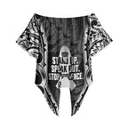 White Ribbon Day New Zealand Off Shoulder Wrap Waist Top Respect Women Maori Pattern Black