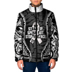 White Ribbon Day New Zealand Padded Jacket Respect Women Maori Pattern Black