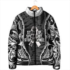 White Ribbon Day New Zealand Padded Jacket Respect Women Maori Pattern Black