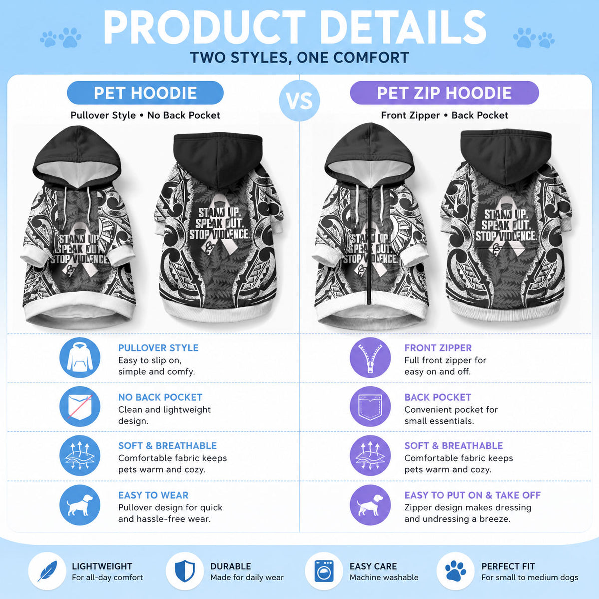 White Ribbon Day New Zealand Pet Hoodie Respect Women Maori Pattern Black