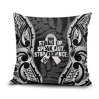 White Ribbon Day New Zealand Pillow Cover Respect Women Maori Pattern Black