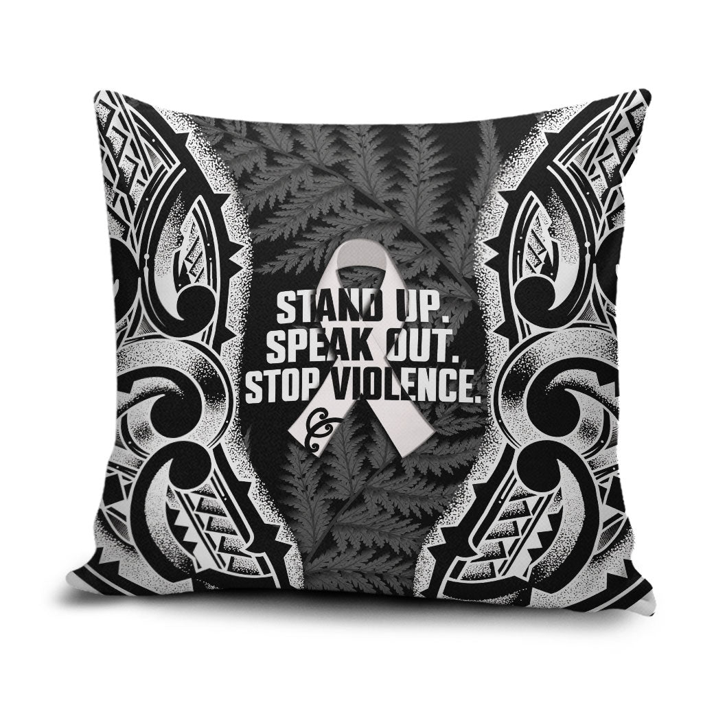 White Ribbon Day New Zealand Pillow Cover Respect Women Maori Pattern Black