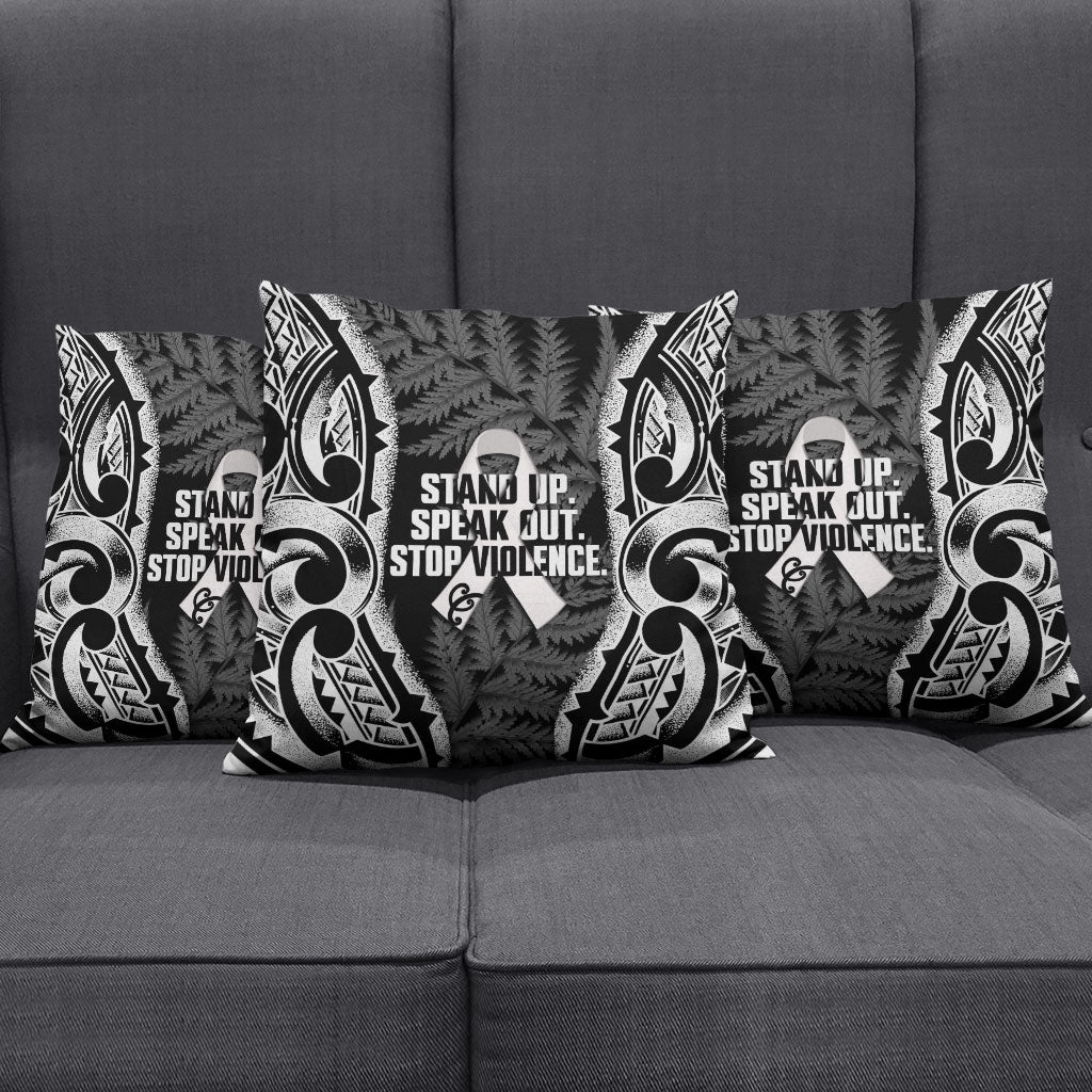 White Ribbon Day New Zealand Pillow Cover Respect Women Maori Pattern Black