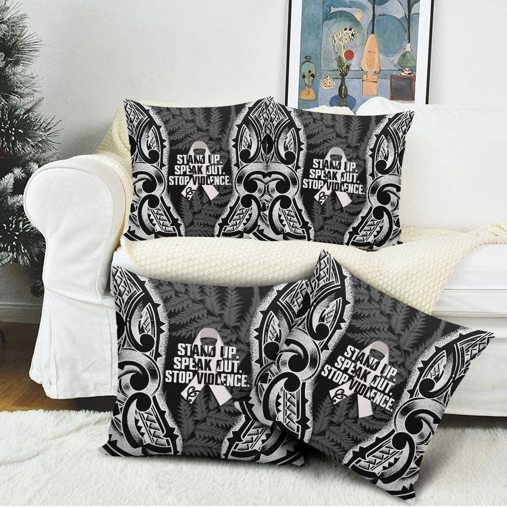 White Ribbon Day New Zealand Pillow Cover Respect Women Maori Pattern Black