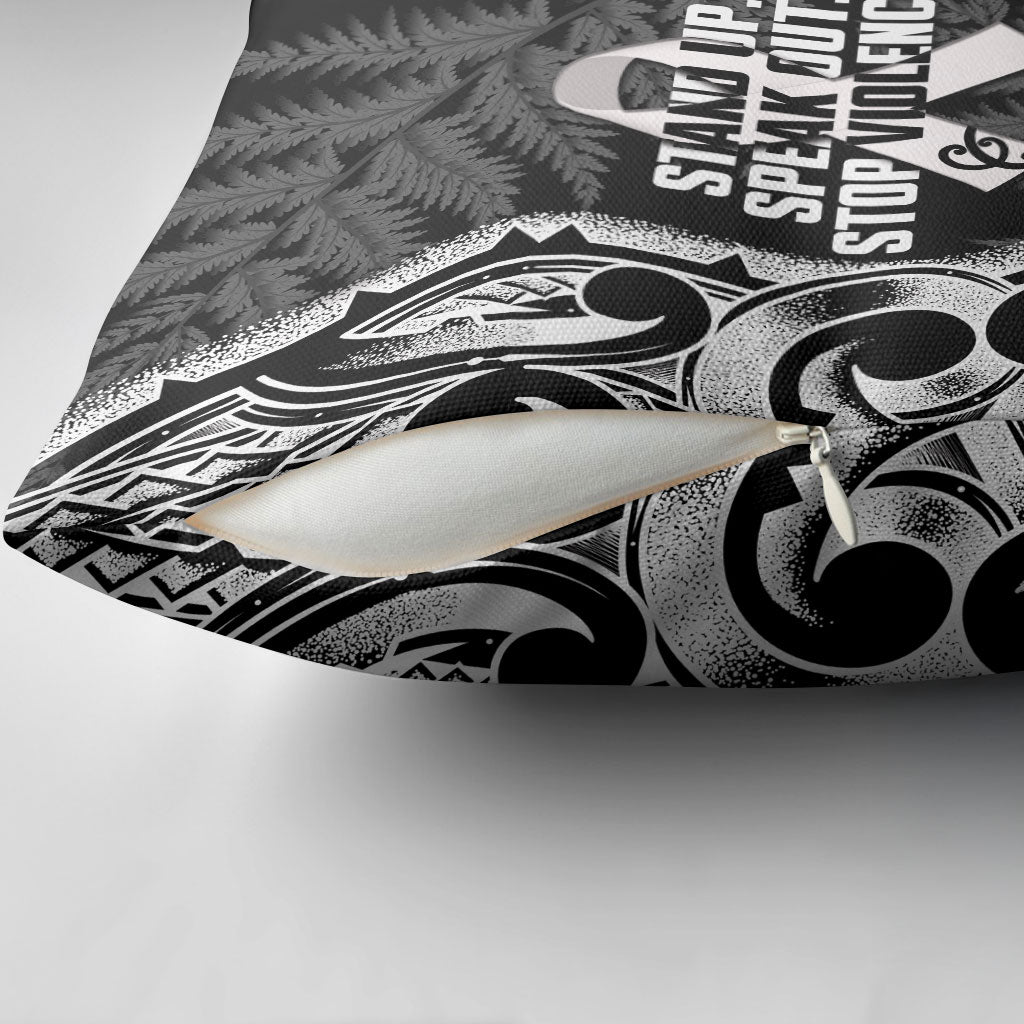 White Ribbon Day New Zealand Pillow Cover Respect Women Maori Pattern Black