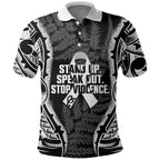 White Ribbon Day New Zealand Polo Shirt Respect Women Maori Pattern Black