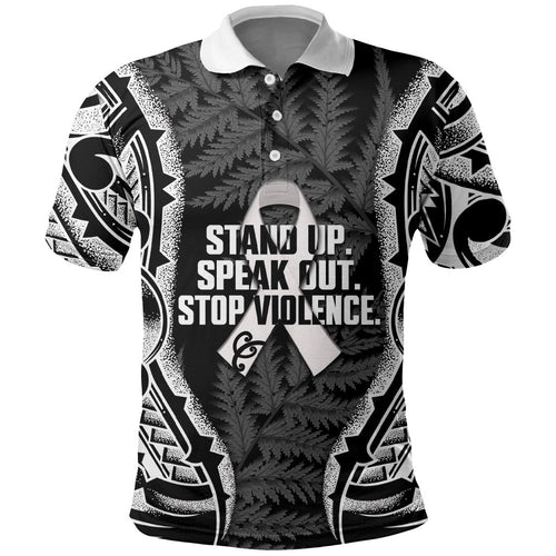 White Ribbon Day New Zealand Polo Shirt Respect Women Maori Pattern Black
