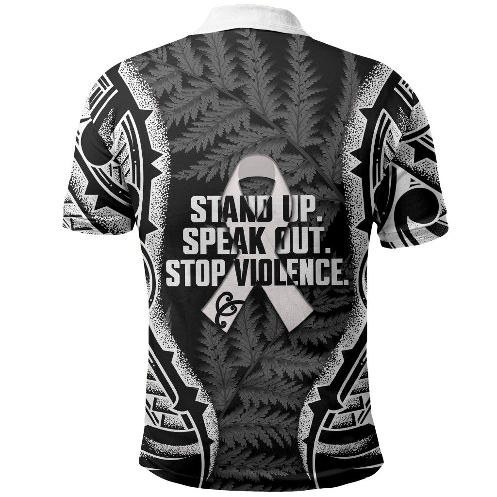 White Ribbon Day New Zealand Polo Shirt Respect Women Maori Pattern Black