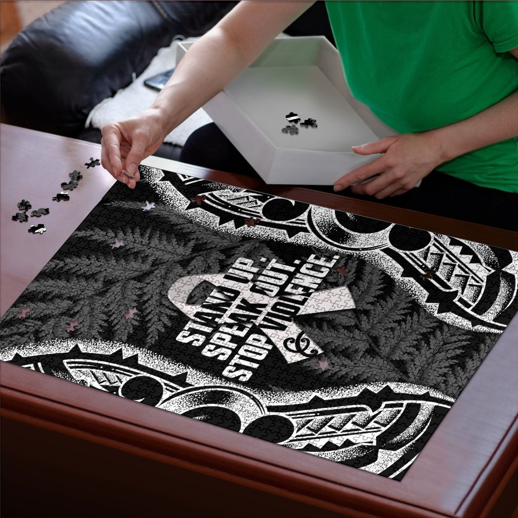 White Ribbon Day New Zealand Puzzle Respect Women Maori Pattern Black
