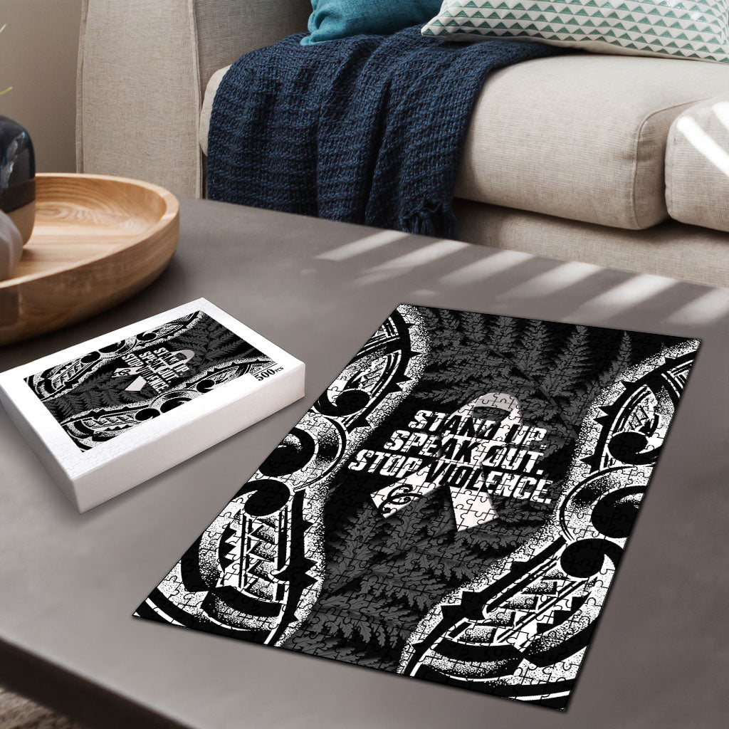 White Ribbon Day New Zealand Puzzle Respect Women Maori Pattern Black