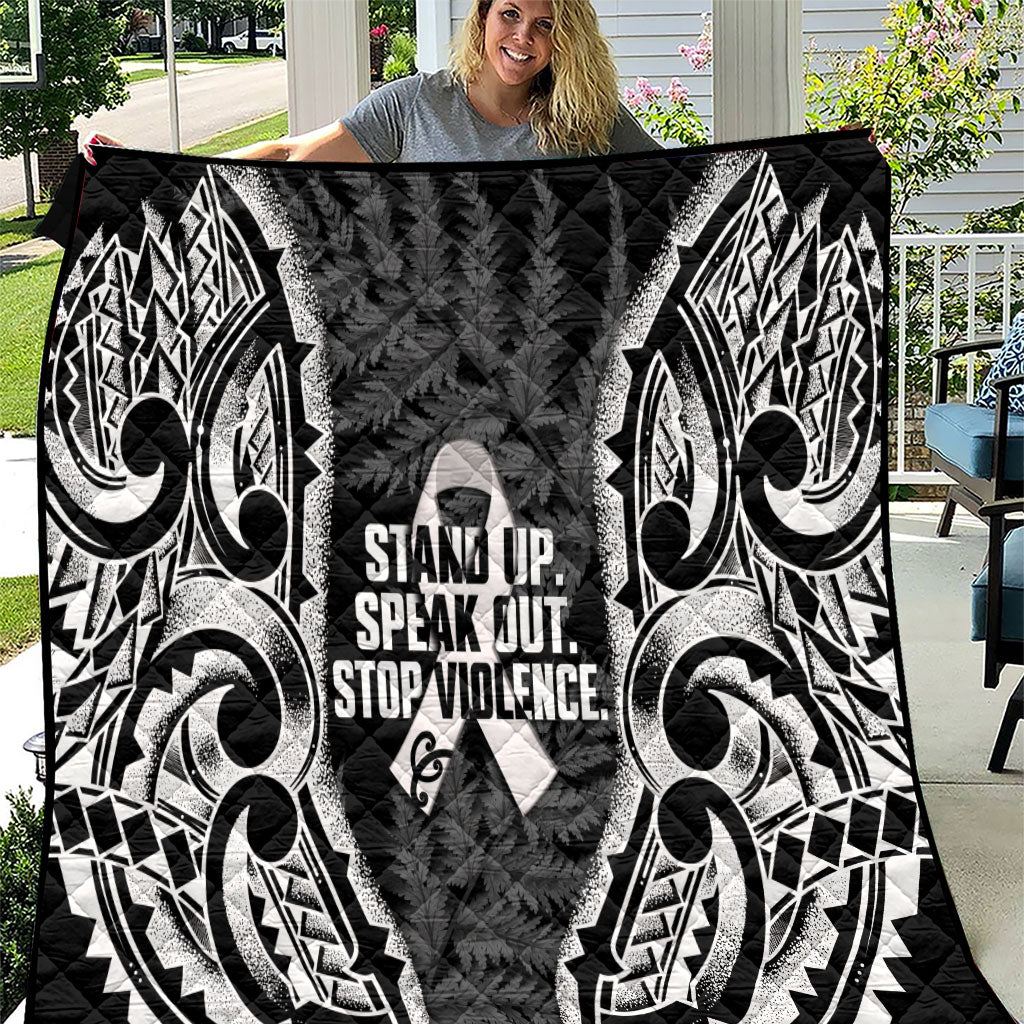 White Ribbon Day New Zealand Quilt Respect Women Maori Pattern Black
