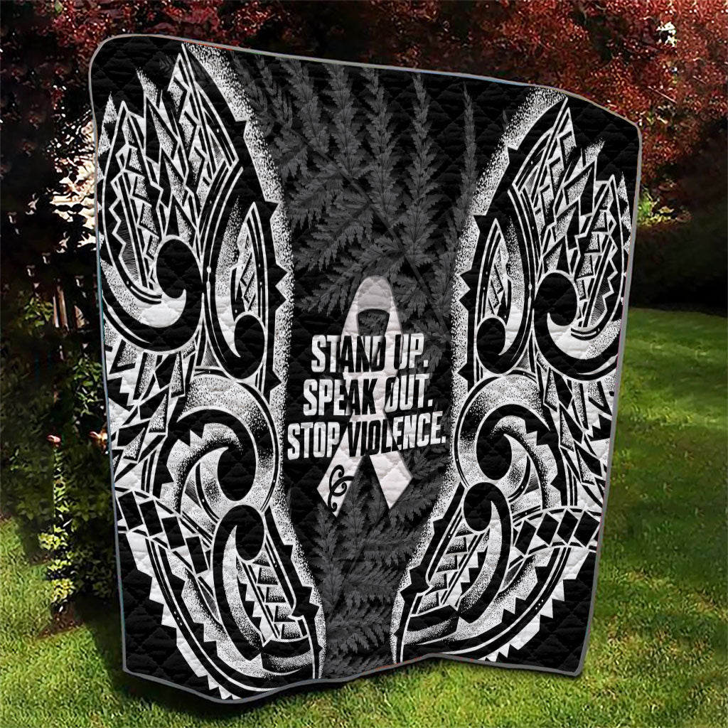 White Ribbon Day New Zealand Quilt Respect Women Maori Pattern Black