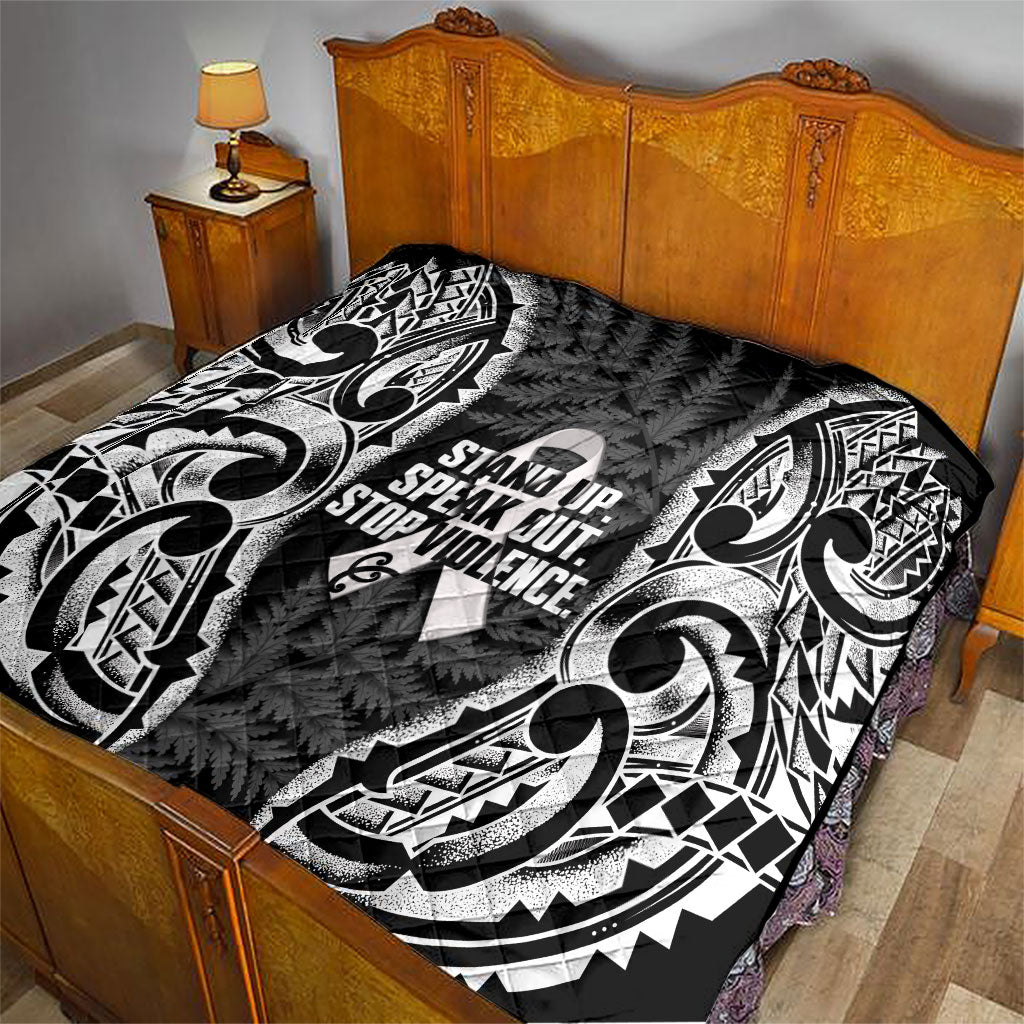 White Ribbon Day New Zealand Quilt Respect Women Maori Pattern Black