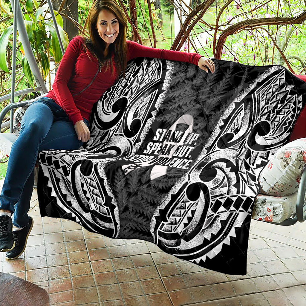 White Ribbon Day New Zealand Quilt Respect Women Maori Pattern Black